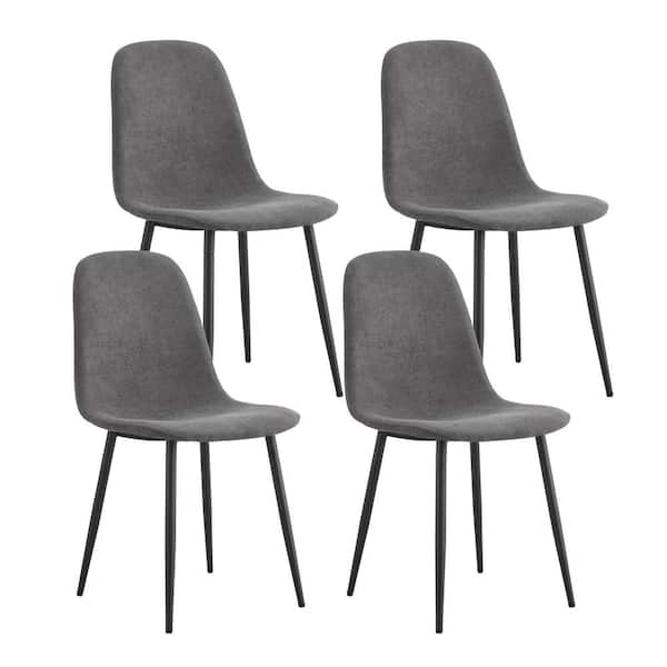 Polibi Modern Upholstered Dining Chairs Set of 4 with Soft Suede Fabric Cover Cushion Seat and Black Metal Legs in Dark Gray