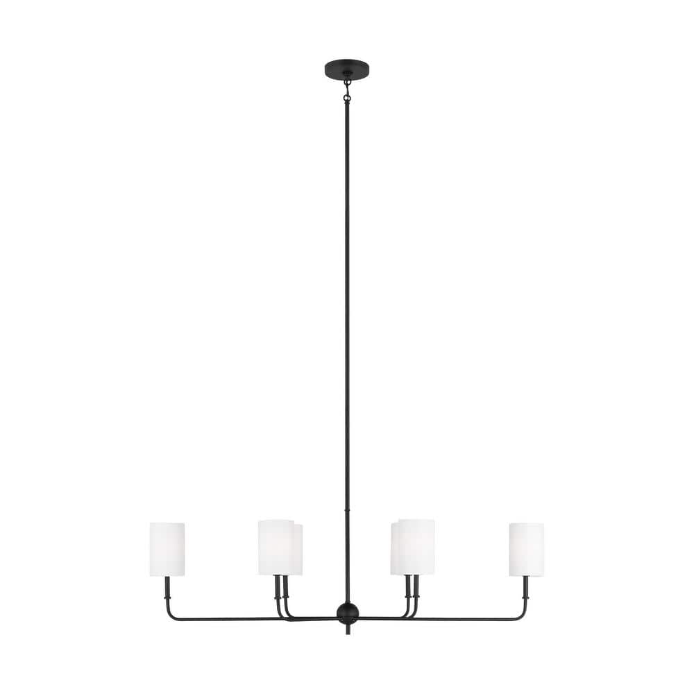 Midnight Black 44" Linear Chandelier with White Linen Shades