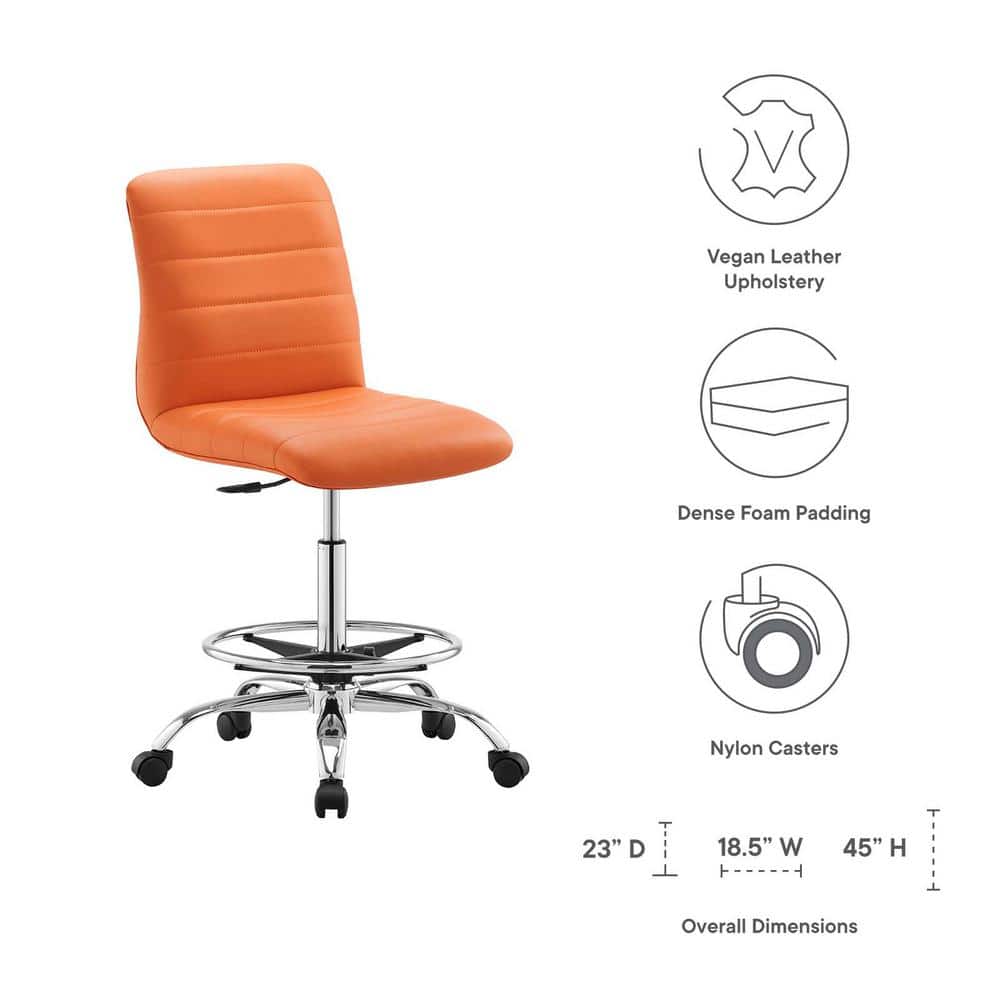 Silver and Orange Vegan Leather Armless Swivel Drafting Chair