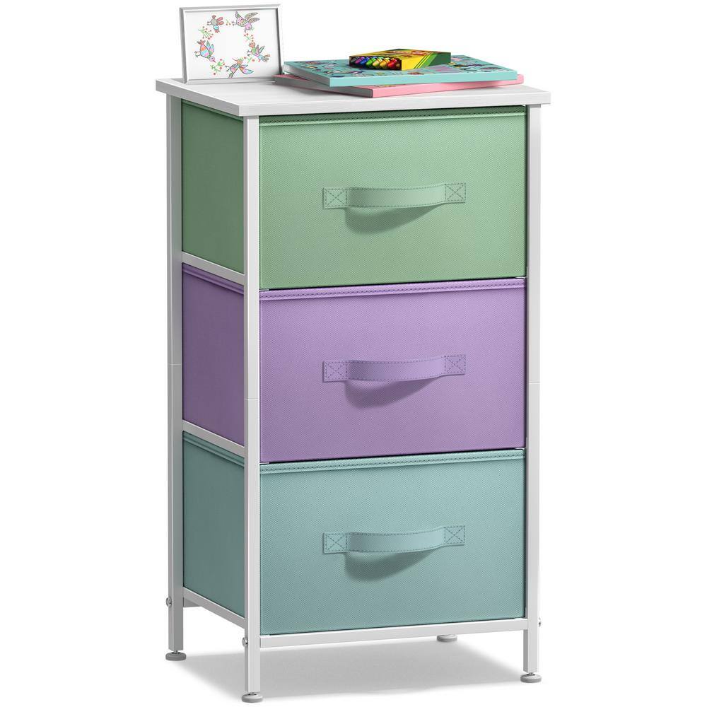 Sorbus Pastel White 3-Drawer Nightstand with Steel Frame