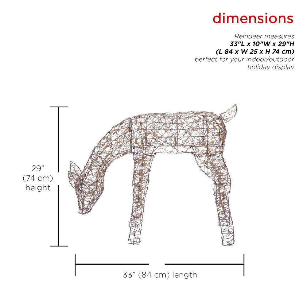 Large Warm White Pre-lit Rattan Reindeer Decoration