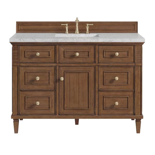 James Martin Vanities Lorelai 48.0 in. W x 23.5 in. D x 34.06 in. H Single Bath Vanity Mid-Century Walnut & Eternal Jasmine Pearl Quartz Top