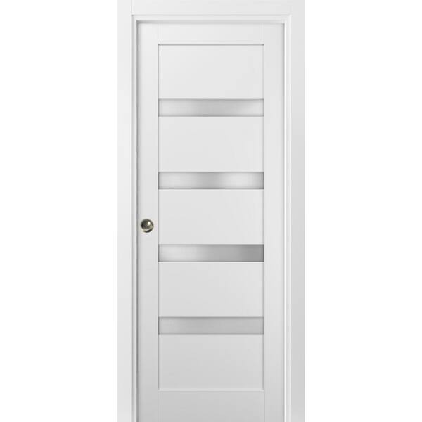 Sartodoors 4113 18 in. x 84 in. Single Panel White Finished Solid MDF Sliding Door with Pocket Hardware