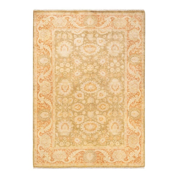 Mogul Green 5 x 8 Oriental Wool Indoor Area Rug