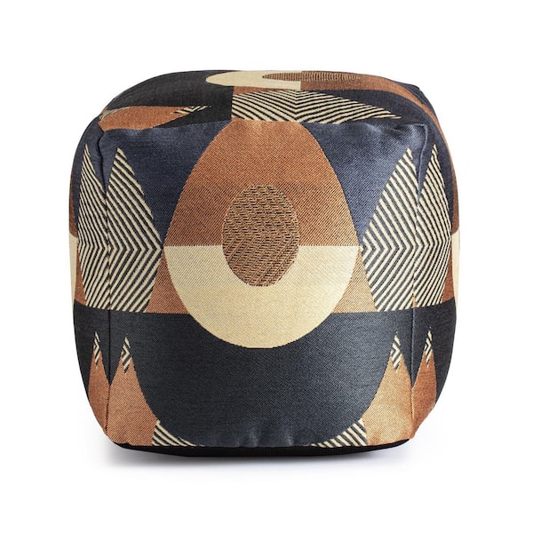 Anji Mountain Martinique Orange 18 in. x 18 in. x 18 in. Multicolor Pouf