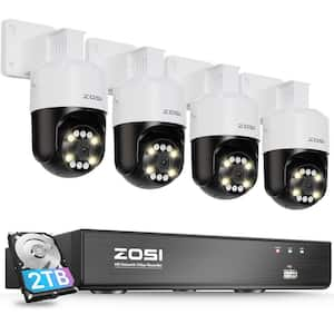 4K UHD 8-Channel 2TB POE NVR Security System with 4-Wired 8MP Outdoor 360 PTZ Cameras, AI Person Vehicle Detection