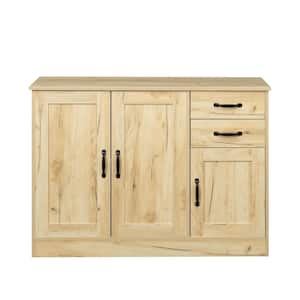 43.31 in. W Oak Modern Wood Buffet Sideboard with 3 doors and 2 Drawers