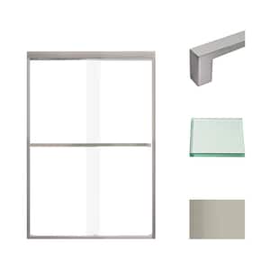 Frederick 47 in. W x 70 in. H Sliding Semi-Frameless Shower Door in Brushed Stainless with Clear Glass