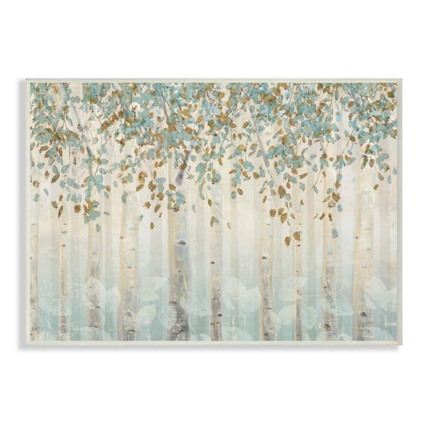 Stupell Industries "Abstract Forest Leaves Trees Blue Tan Soft Painting" by James Wiens Unframed Abstract Wood Wall Art Print 10 in x 15 in
