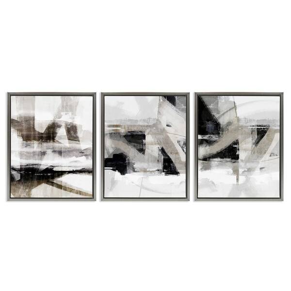 Industrial Streaked Composition by Nina Blue 3 Pieces Gray Floater Frame Abstract Graphic Art Print 31 in. x 25 in.