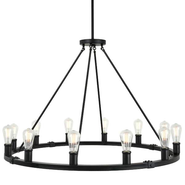 Jericho 60-Watt 12-Light Black Farmhouse Chandelier, No Bulb Included
