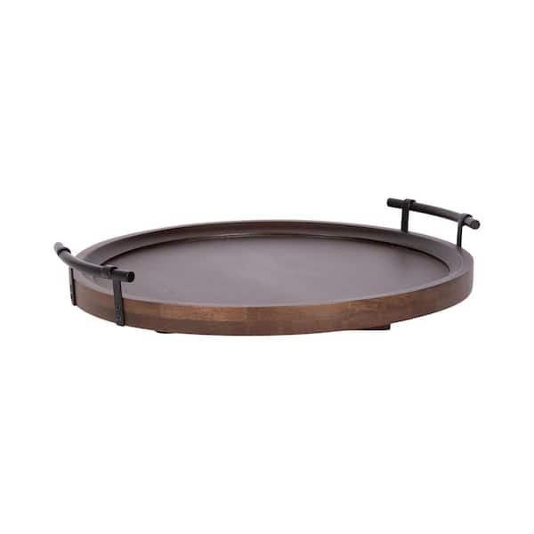 Bruillet Dark Brown Round Wood 4 in. Decorative Tray