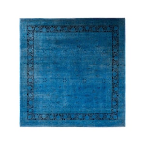 One-of-a-Kind Contemporary Light Blue 9 ft. x 9 ft. Hand Knotted Overdyed Area Rug