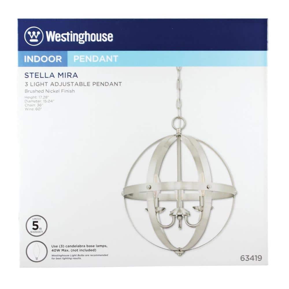 Elegant Stella Mira 15" Brushed Nickel Globe Chandelier with Industrial Charm