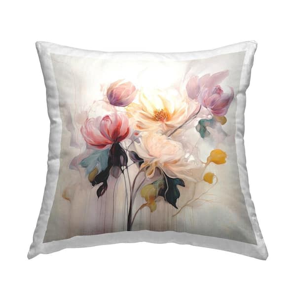 Stupell Industries Elegant Blooms in Harmony Off-White Floral Polyester 18 in. x 18 in. Throw Pillow