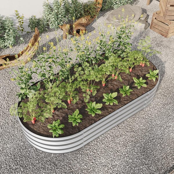 AUTMOON 70 in. x 35 in. x 11 in. Oval Large Metal Raised Planter Bed for Plants, Vegetables and Flowers - Silver