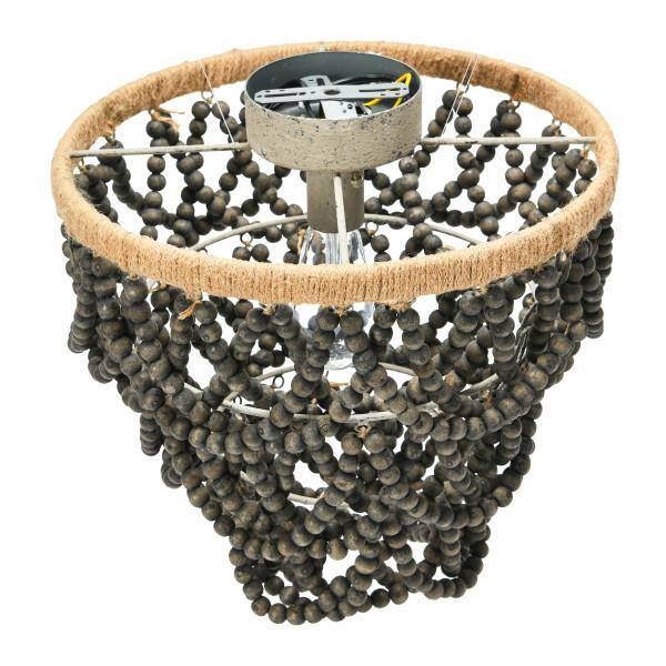 Dark Gray Wood Bead Semi-Flush Mount Chandelier
