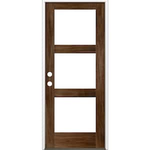 32 in. x 96 in. Modern Hemlock Right-Hand/Inswing 3-Lite Clear Glass Provincial Stain Wood Prehung Front Door
