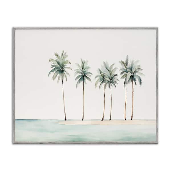 Stupell Industries Summer Palms in a Line by Arlington Prints Gray Framed Coastal Giclee Art Print 16 in. x 20 in.