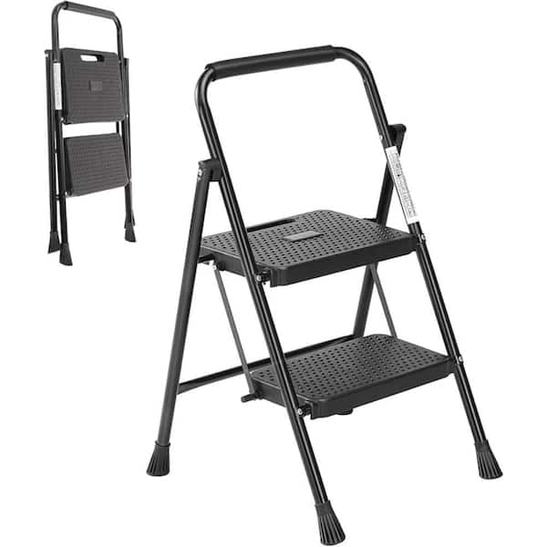 2-Step Lightweight Steel Step Stool (8 ft. Reach) with Anti-Slip Wide Pedal and Handrails, 800 lbs. Load Capacity