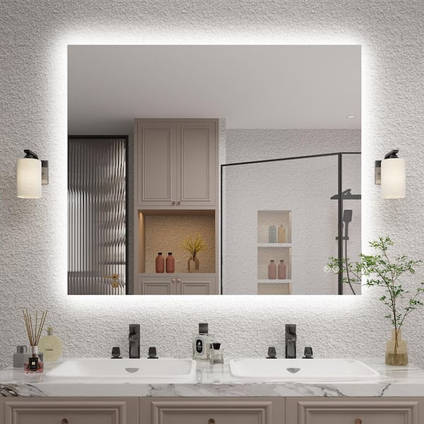 KIOTEE 48 in. W x 40 in. H Rectangular Frameless Super Bright Backlited LED Anti-Fog Tempered Glass Wall Bathroom Vanity Mirror