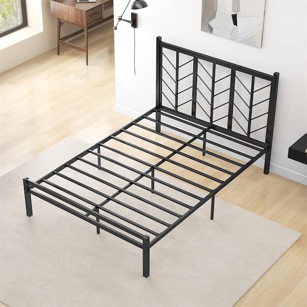 Costway Black Metal Frame Full Platform Bed with Headboard 11.5 in. Under Bed Storage Easy Assembly