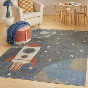Astra Machine Washable Sky Blue 5 ft. x 7 ft. Graphic Contemporary Area Rug