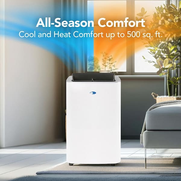 10,000 (DOE) BTU Portable Air Conditioner Cools 500 sq. ft. with Dehumidifier, Heater and Remote in White