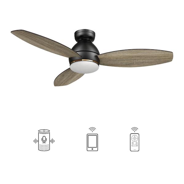 CARRO Bretton 48 in. Integrated LED Indoor/Outdoor Black Smart Ceiling Fan with Light and Remote, Works with Alexa/Google Home