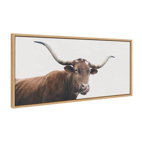 Sylvie Texas Longhorn Cow Lick by The Creative Bunch Studio Framed Art Print 18 in. x 40 in.
