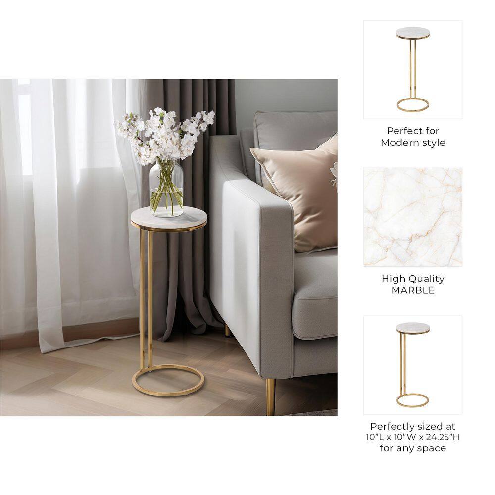 10 in. White Circle Marble Accent Table - thumbnail 3
