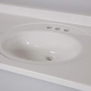 37 in. W x 22 in. D Cultured Marble White Round Single Sink Vanity Top in White