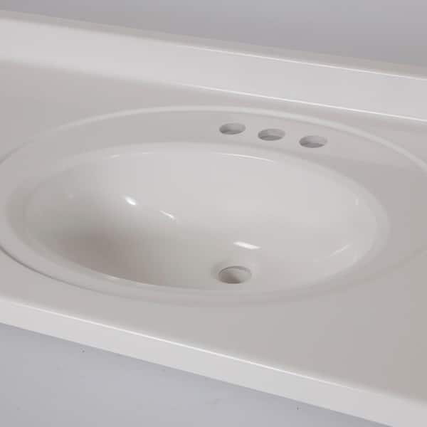 St. Paul 37 in. W x 22 in. D Cultured Marble White Round Single Sink Vanity Top in White