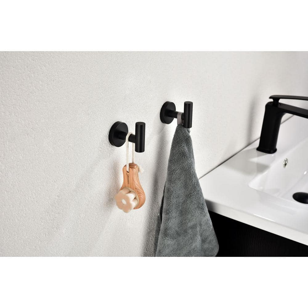 Matte Black Stainless Steel Wall-Mounted Towel Hooks, 6-Pack