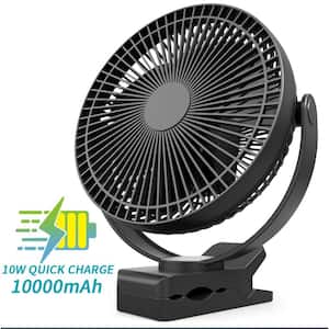 8 in. 4 fan speeds Desk Fan in Black with Strong Airflow Sturdy Clamp for Office Desk Golf Car Outdoor Travel Camping