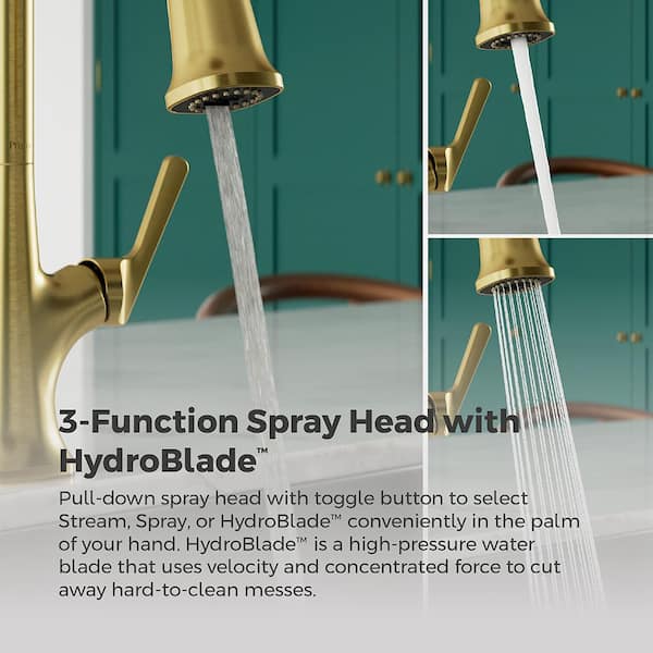 Ridgeline Single Handle Pull Down Sprayer Kitchen Faucet with HydroBlade Spray in Brushed Gold