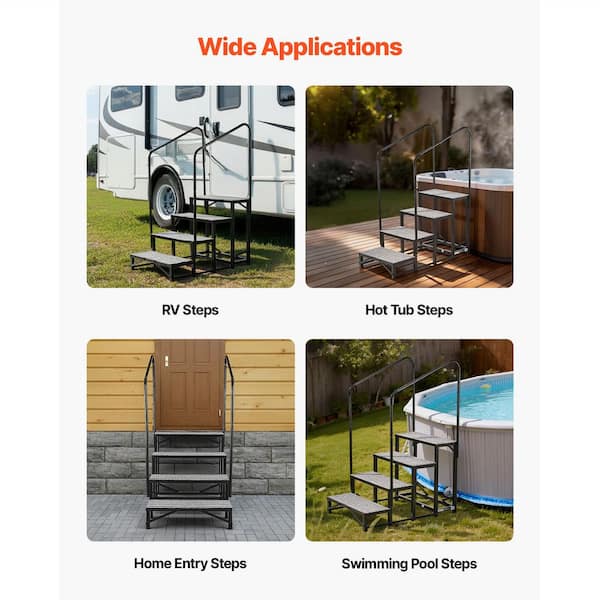 4-Step RV Stairs with Dual Handrails, 660 lbs. Capacity, Sturdy Outdoor Steps with Non-Slip Surface for Seniors and Pets