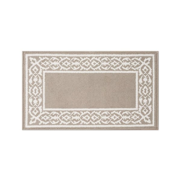Lorreta Two-Tone Linen/Ivory 2 ft. × 4 ft. Tufted Border Polypropylene Area Rug