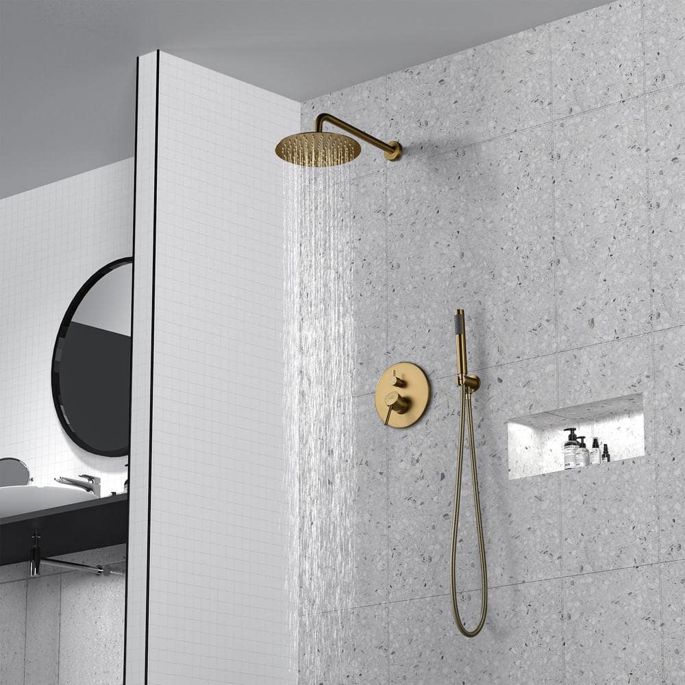 Brushed Gold Stainless Steel Wall Mounted Rain Shower System