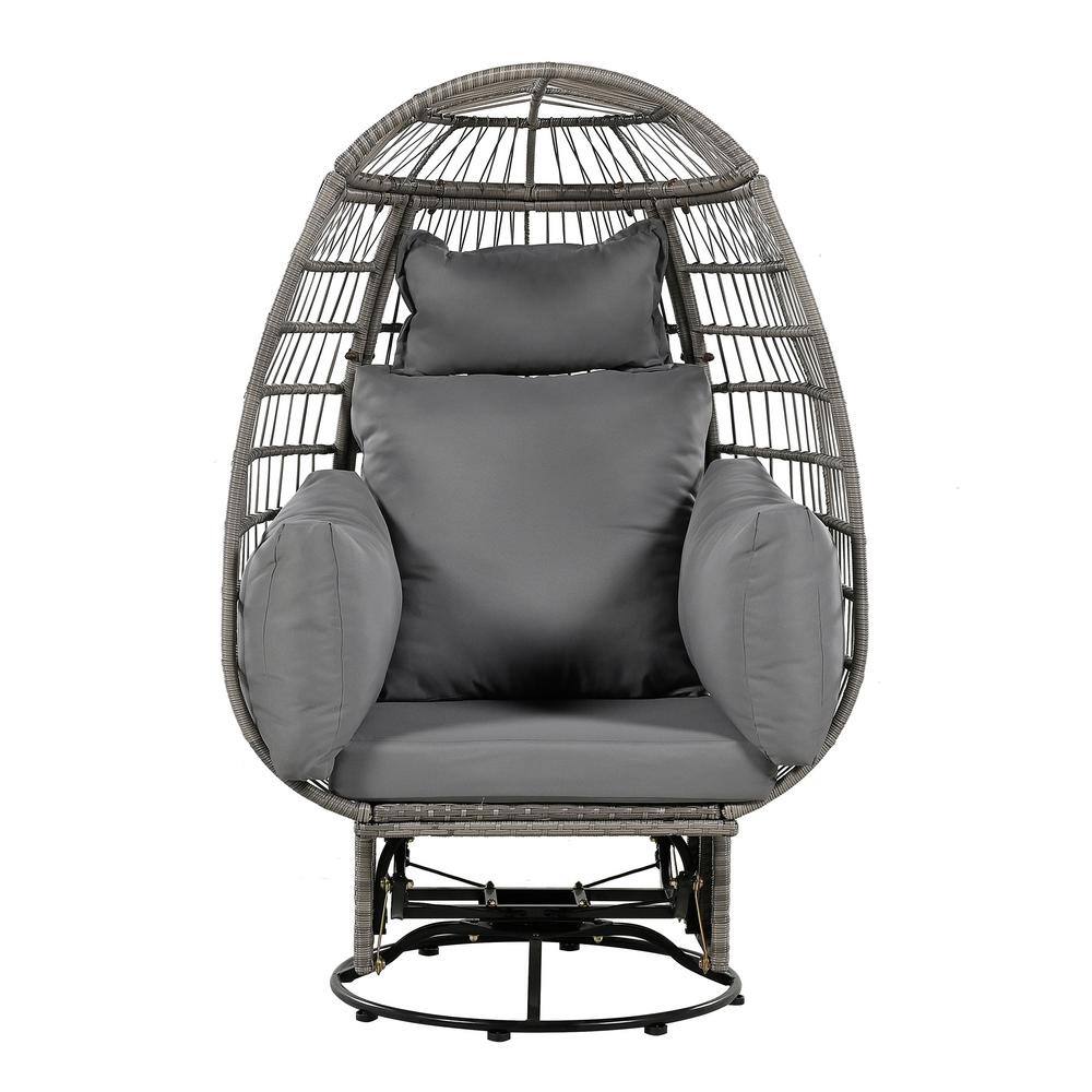 Zeus & Ruta Gray Wicker Outdoor Swivel Patio Egg Lounge Chair with Gray