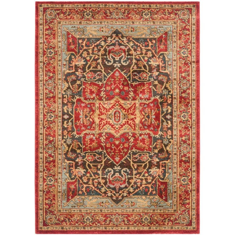 Red Rectangular Synthetic Stain-Resistant Area Rug