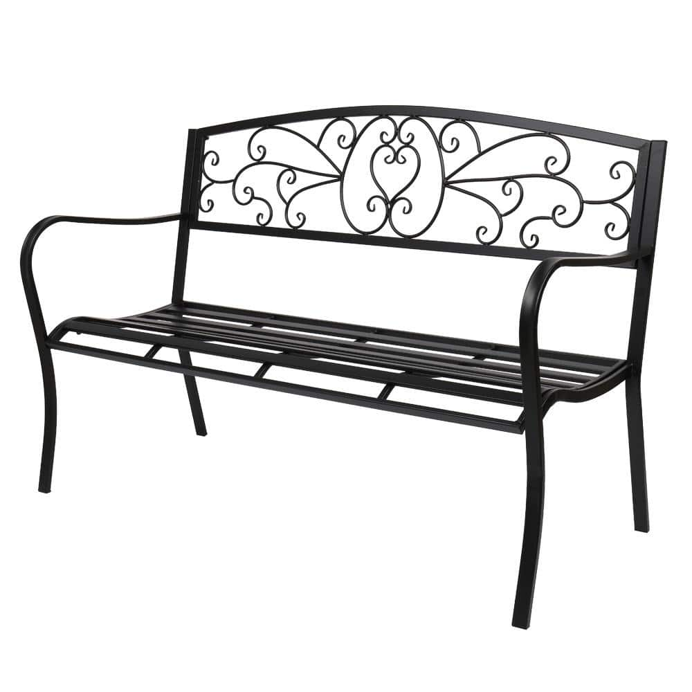 Movisa 51 in. Black Metal Outdoor Bench YMVDOHEB38Y The Home Depot