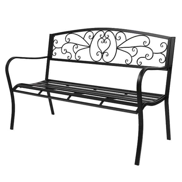 Movisa 51 in. Black Metal Outdoor Bench