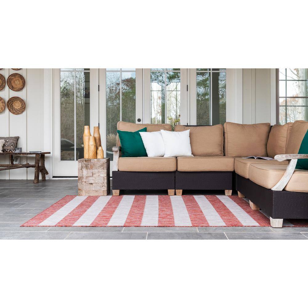 Rust Red Stripe Easy-Care Outdoor Rug 5' x 8' - Reversible & Washable