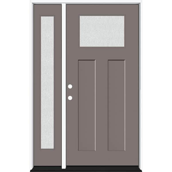 Steves & Sons Legacy 51 in. x 80 in. 1/4 Toplite Rain Glass RHIS Primed Kindling Finish Fiberglass Prehung Front Door w/12 in. SL
