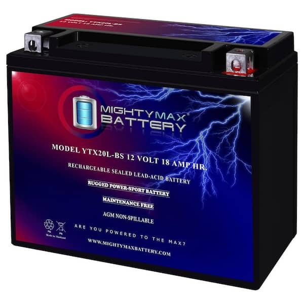 MIGHTY MAX BATTERY YTX20L-BS GEL 12V 18AH Replacement for