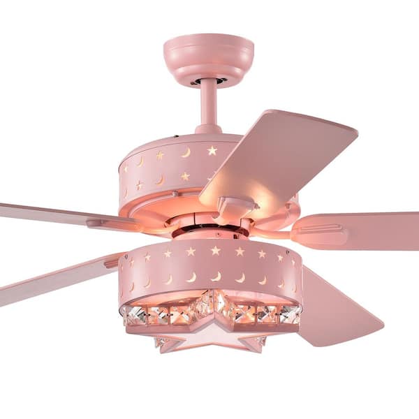 Warehouse of Tiffany Funder 52 in. Indoor Star Pink Lighted Remote Controlled Ceiling Fan with Light Kit