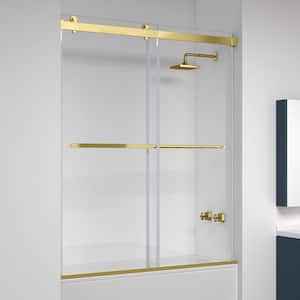 Spezia 60 in. W x 58 in. H Double Sliding Semi-Frameless Tub Door in Brushed Gold with Clear Glass