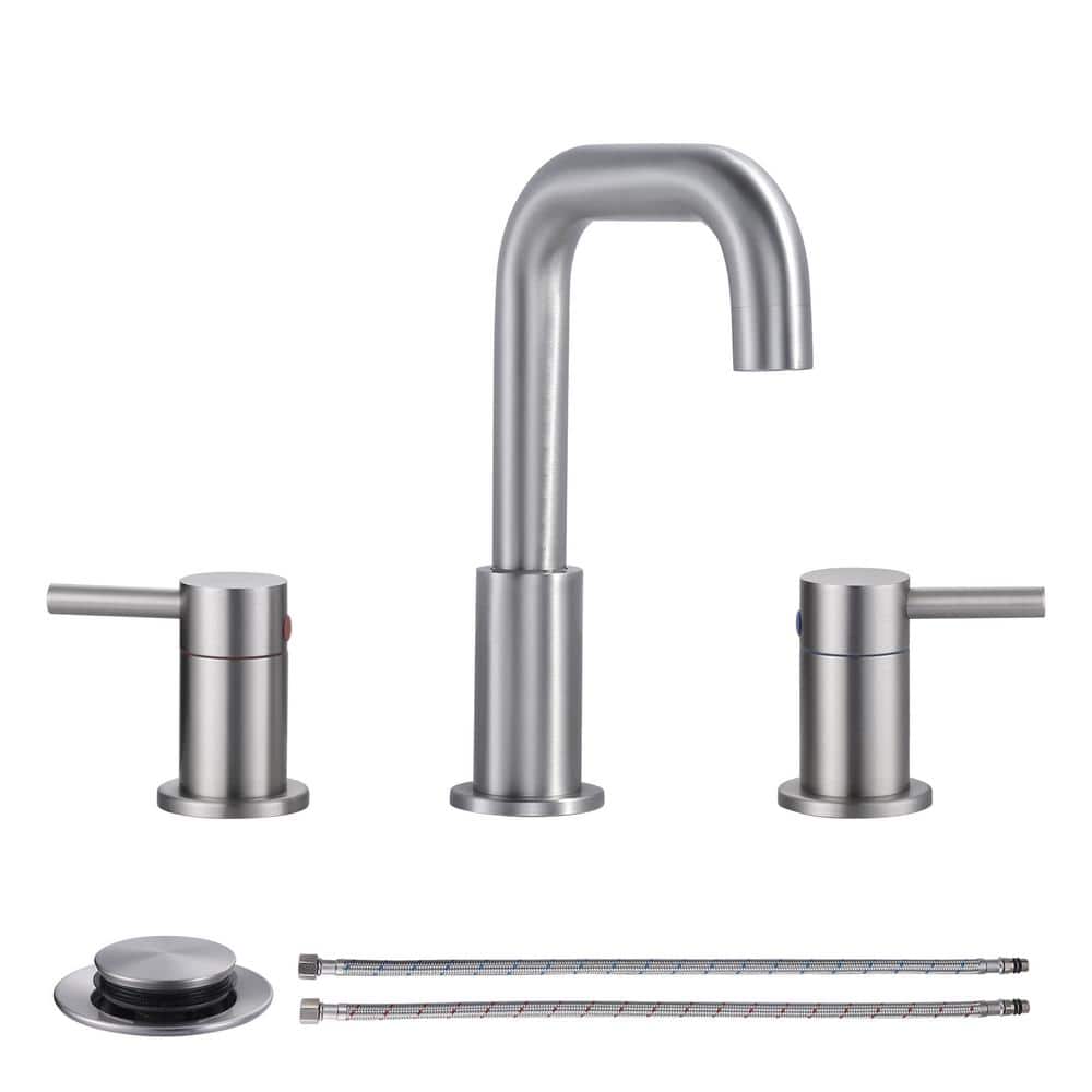 WOWOW 8 in. Widespread Double Handle Bathroom Basin Faucet with Drain ...