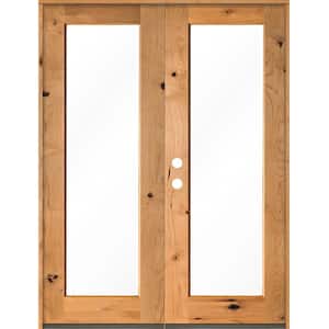 72 in. x 96 in. Rustic Knotty Alder Clear Full-Lite Clear Stain Wood Right Active Inswing Double Prehung Front Door